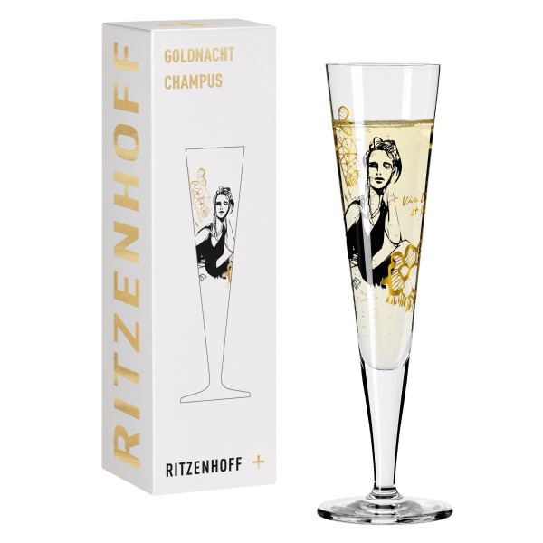 Champagnerglas mit Stoffserviette "P. Pichler" 