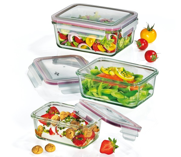 Lunchbox-/Vorratsdosen-Set 3-teilig Glas rechteckig