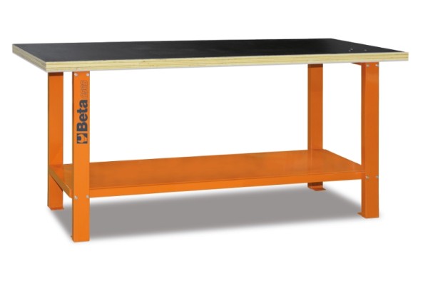 Werkbank C56B Orange Länge 2000 mm mit Arbeitsfläche aus Holz