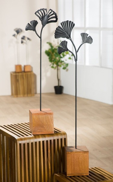 Standrelief Ginkgo auf Holzsockel 71 cm 